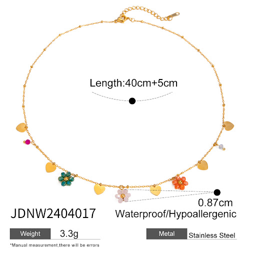 Title 1, 18K Gold Stainless Steel Colored Glass Bead Flo...