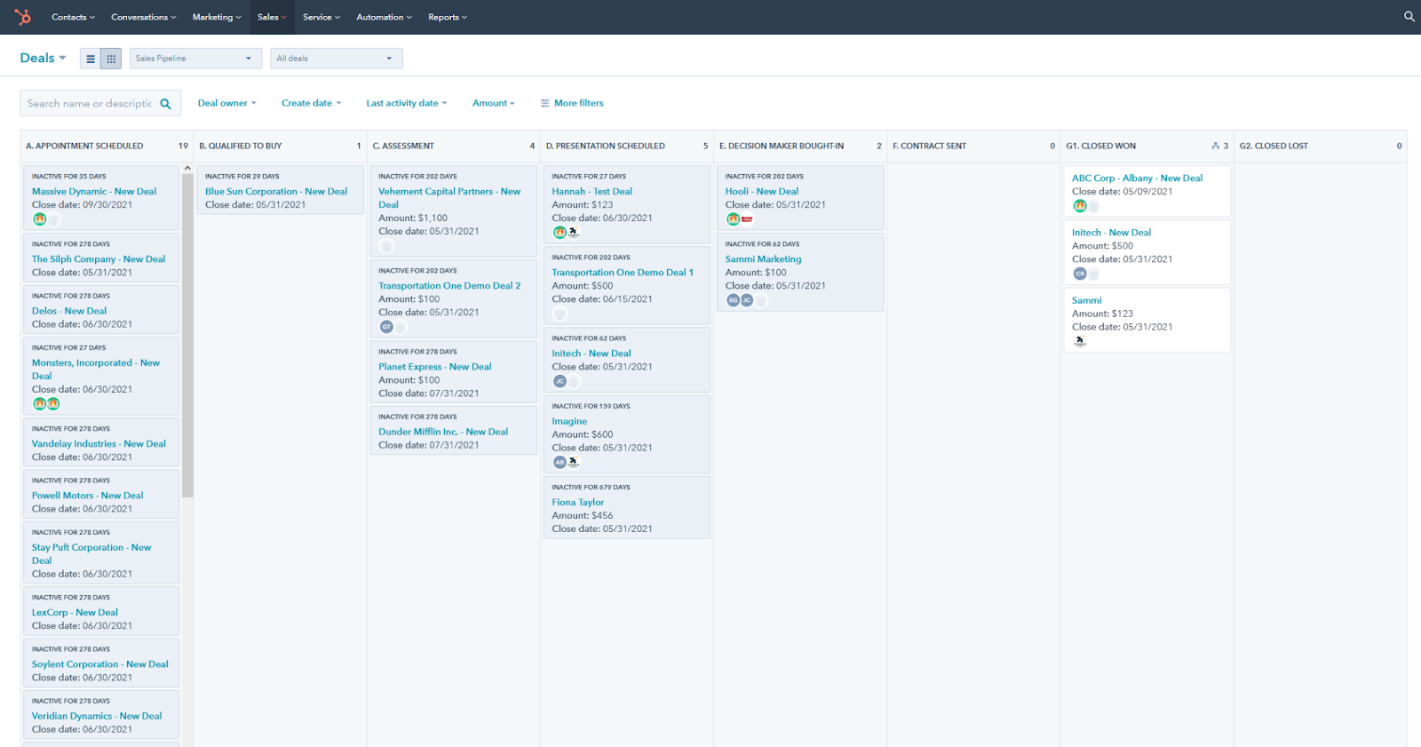 HubSpot Kanban Deals View