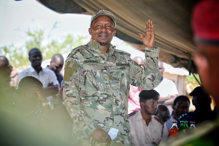 Interior CS Kindiki Kithure during his tour of Lokichogio and Nadapal to access the security situation on January 27,2023.