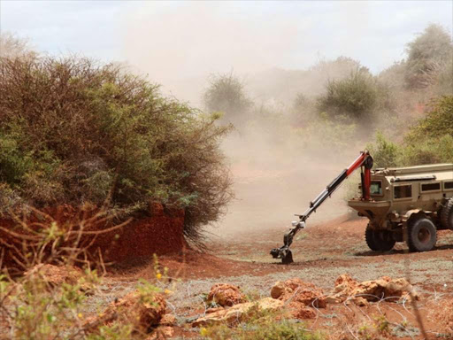 An AMISOM Improvised Explosives Device detonating truck seen defusing an IED planted by Al-Shabaab in Awdinle targeting Somalia forces.