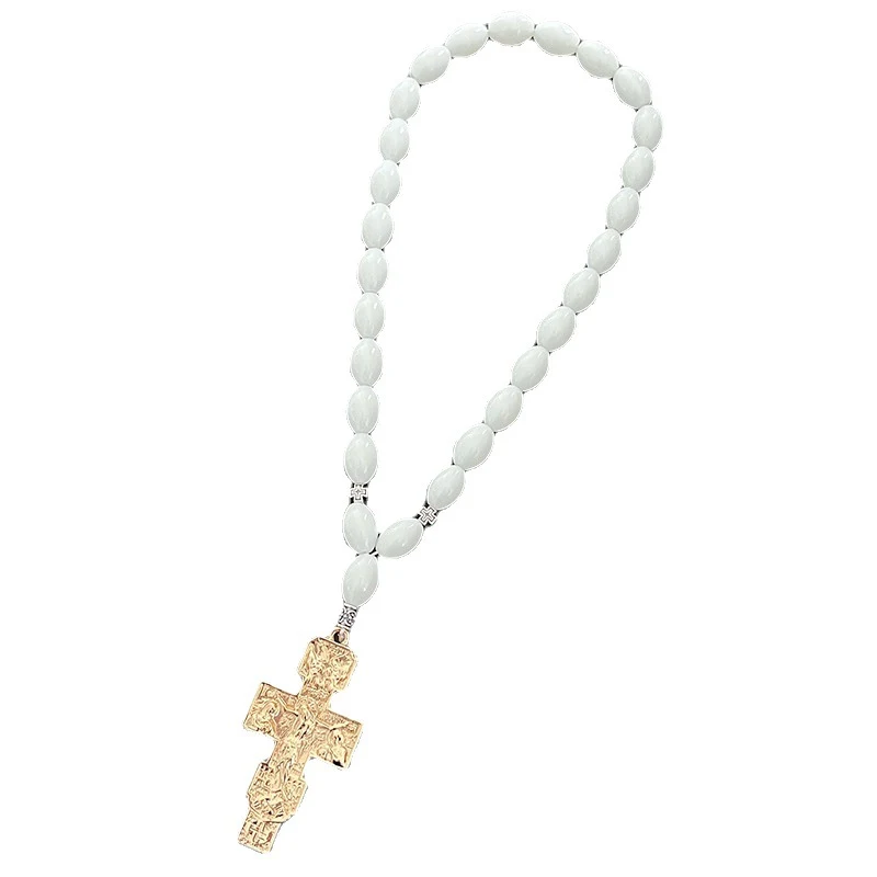 Pendentif miroir de voiture en alliage de perles en forme de croix Décoration élégante et spirituelle pour votre véhicule Installation facile et rapide
