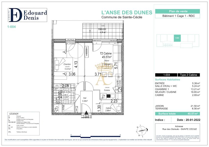 Vente appartement 2 pièces 45.57 m² à Sainte cecile (62176), 237 000 €