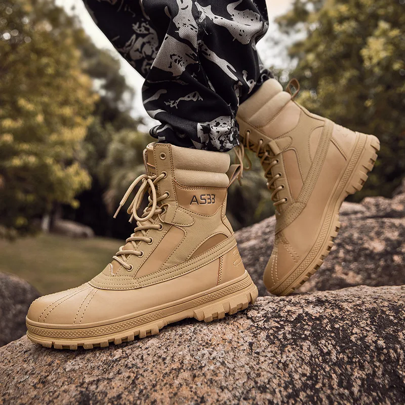 Botas masculinas de couro de cano alto e plataforma, sola grossa, para atividades ao ar livre, tendência de moda e personalidade.