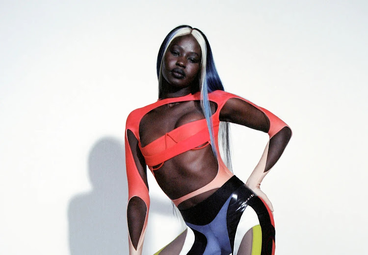 Aweng Chuol in the Mugler Spring/Summer 2022 campaign.