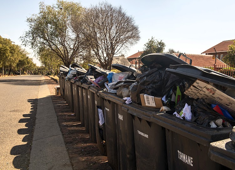 Unemptied bins in Garsfontein.
