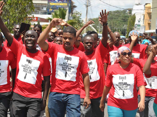 A file photo of human rights activists in Mombasa County during a peaceful demonstration against corruption. /JOHN CHESOLI