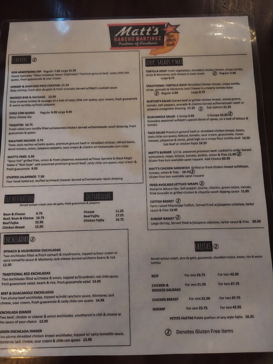 Matt's Rancho Martinez gluten-free menu