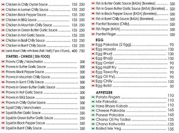 Jay Prakash Bar & Restaurant menu 