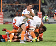 Shaun Venter of the Cheetahs clears the ball during their Super Rugby match at Bloemfontein rugby stadium on April 15, 2016 in Bloemfontein, South Africa. 
CHARL DEVENISH / AFP