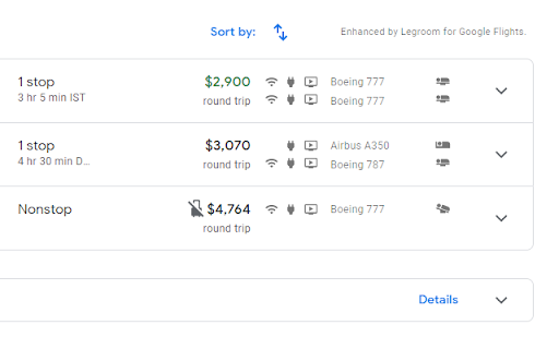 Legrooms for Google Flights