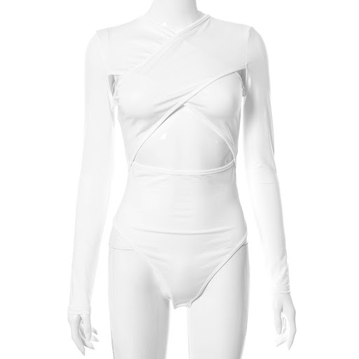 Title 3, Solid color cross cutout long-sleeved waistless...