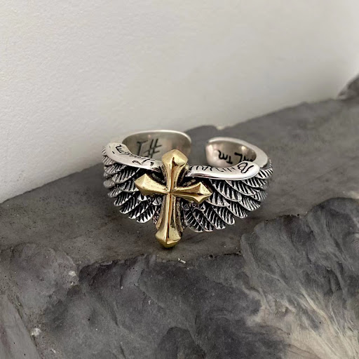 Title 5, Vintage Cross Wing Rings for Men and Women Fash...