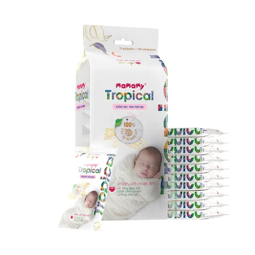 Lốc 10 gói khăn ướt Mamamy Tropical 10 tờ không mùi