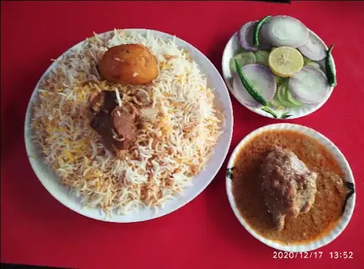 Mutton Biryani With Mutton Chaap And Salad