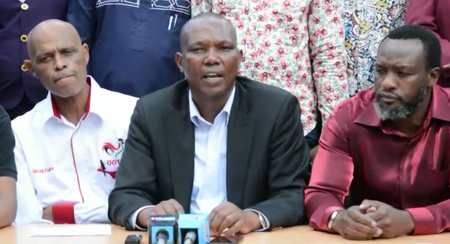 Political parties led by Chairman Evans Misati during the press conference in the Great Rift Valley Lodge in Naivasha on election preparedness.