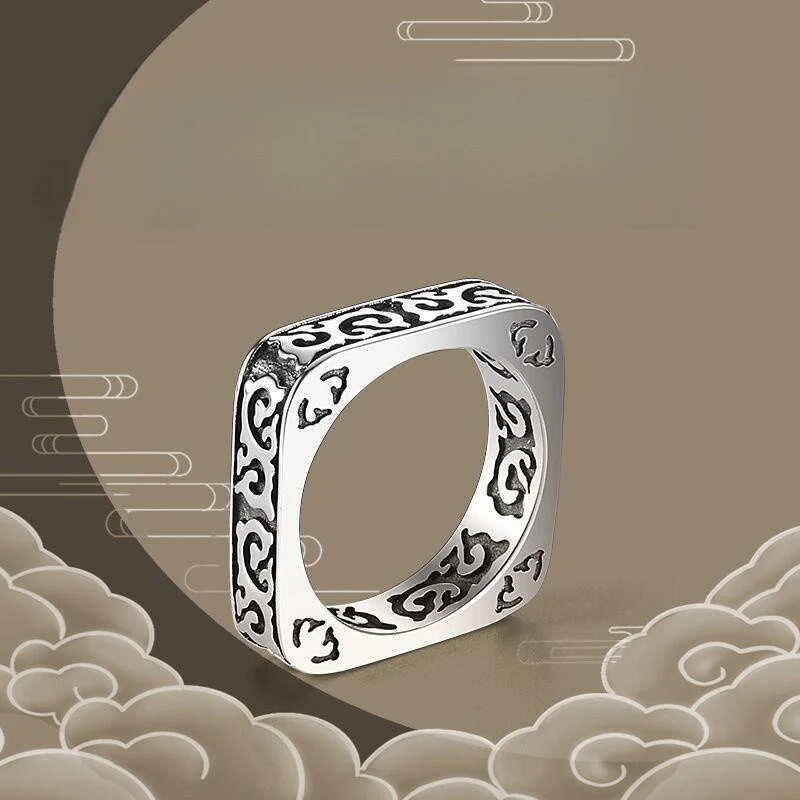 Title 1, Bague carrée Xiangyun pour femmes, argent thaïl...
