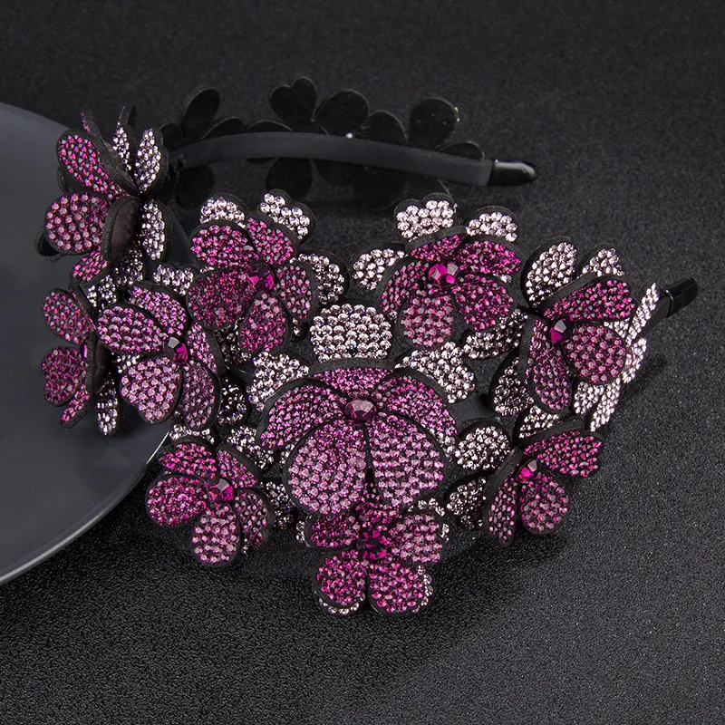Grand bandeau cheveux fleur bord large strass brillants diamant de haute qualité couleur antidérapant pour femmes