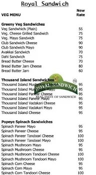 Royal Sandwich menu 1