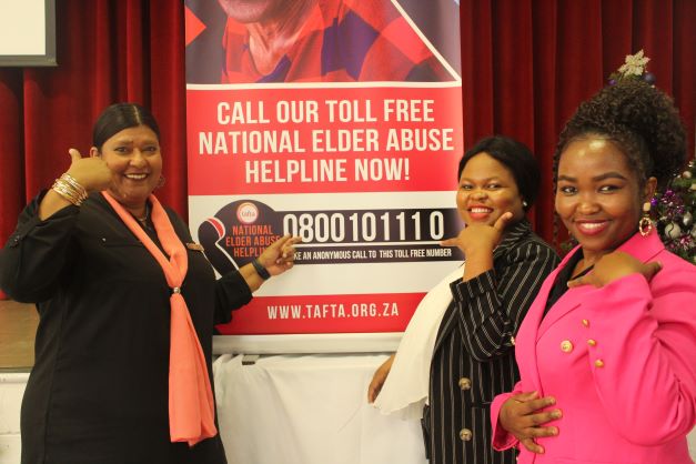 Tafta CEO Femada Shamam with helpline counsellors Phumeza Beni and Mbaki Hadebe