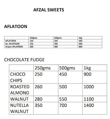 Afzal Sweets Corner menu 