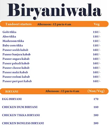 Biryaniwala menu 