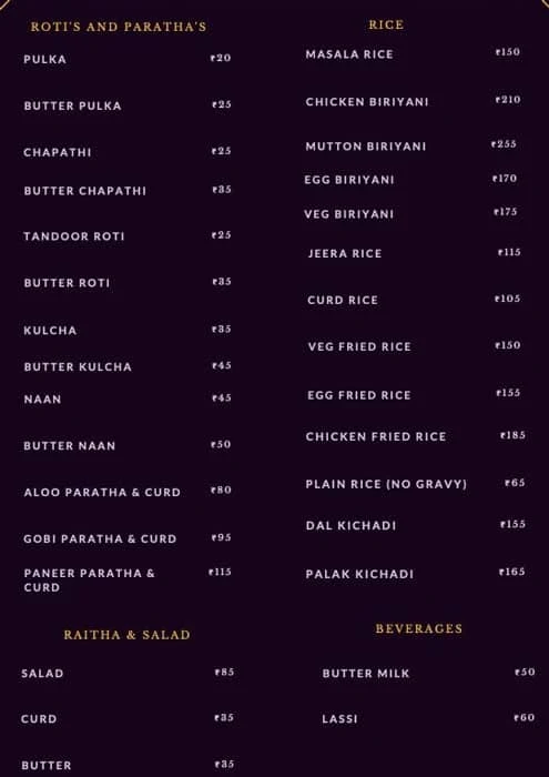 Punjabi Dhaba menu 