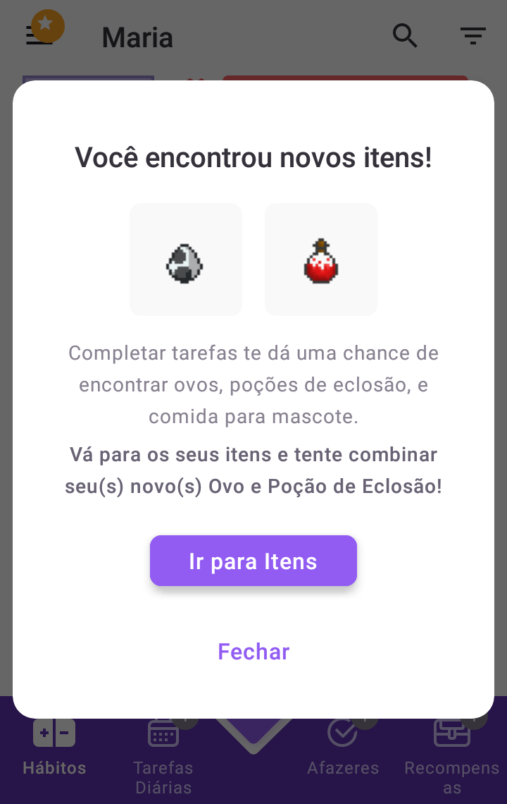 Novos itens encontrados no Habitica