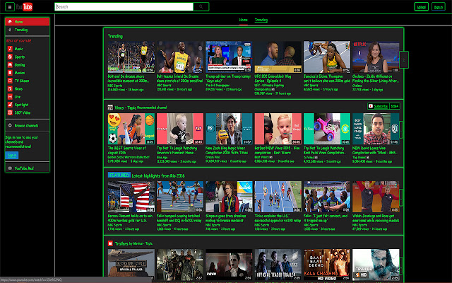 Black and Green YouTube chrome extension