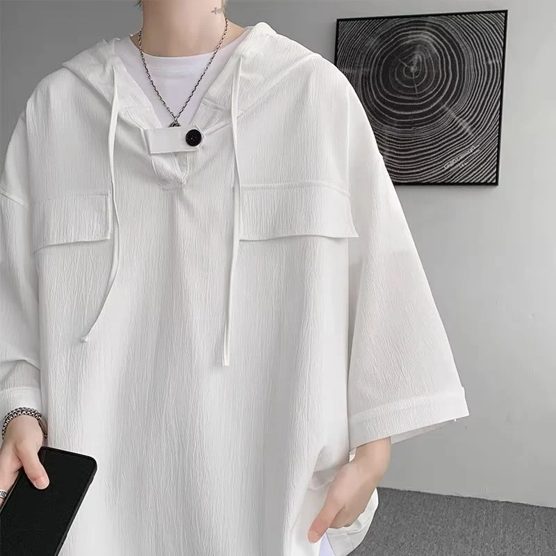 Summer Menswear Hooded Short Sleeve T-shirt Men's Plus Size Half Sleeve Comfortable and Breathable for Hot Weather Every