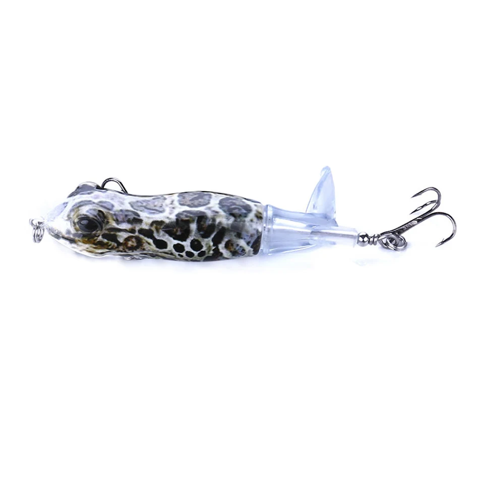 Leurre dur grenouille flottant 9cm avec hélice type tracteur. Attirez les carnassiers en surface avec cette imitation réaliste et efficace.