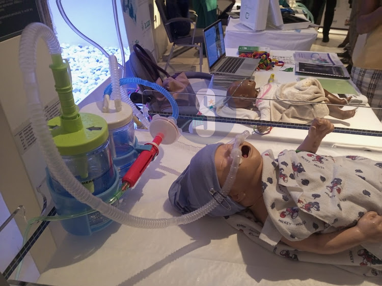 A demonstration of how Vayu Bubble CPAP system works on February 6, 2024. It is the first high quality newborn CPAP system that does not require electricity or compressed air