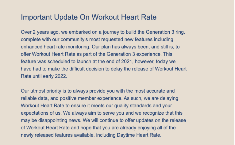 Email saying workout heart rate is delayed