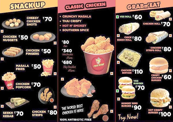 Five Star Chicken menu 