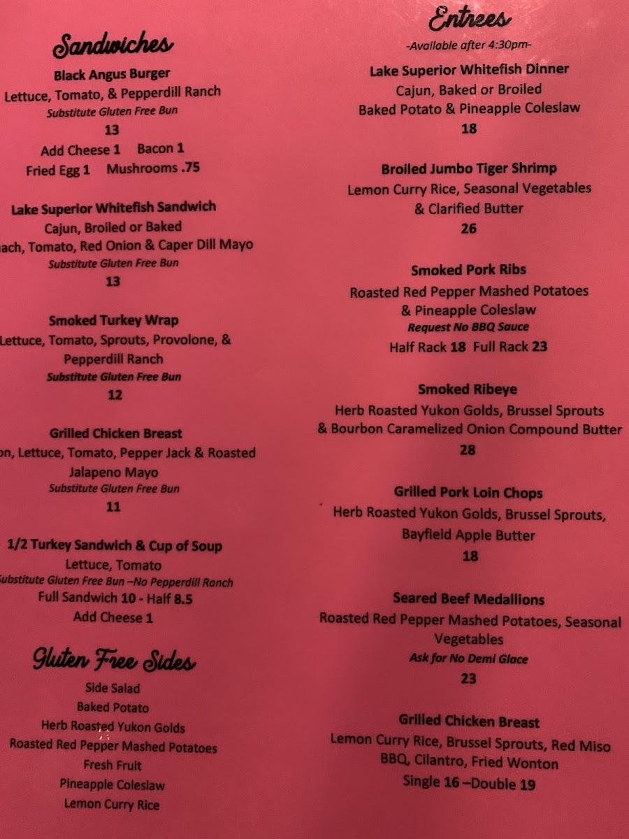 Gluten-free menu