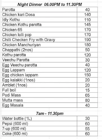 Hotel pandian menu 