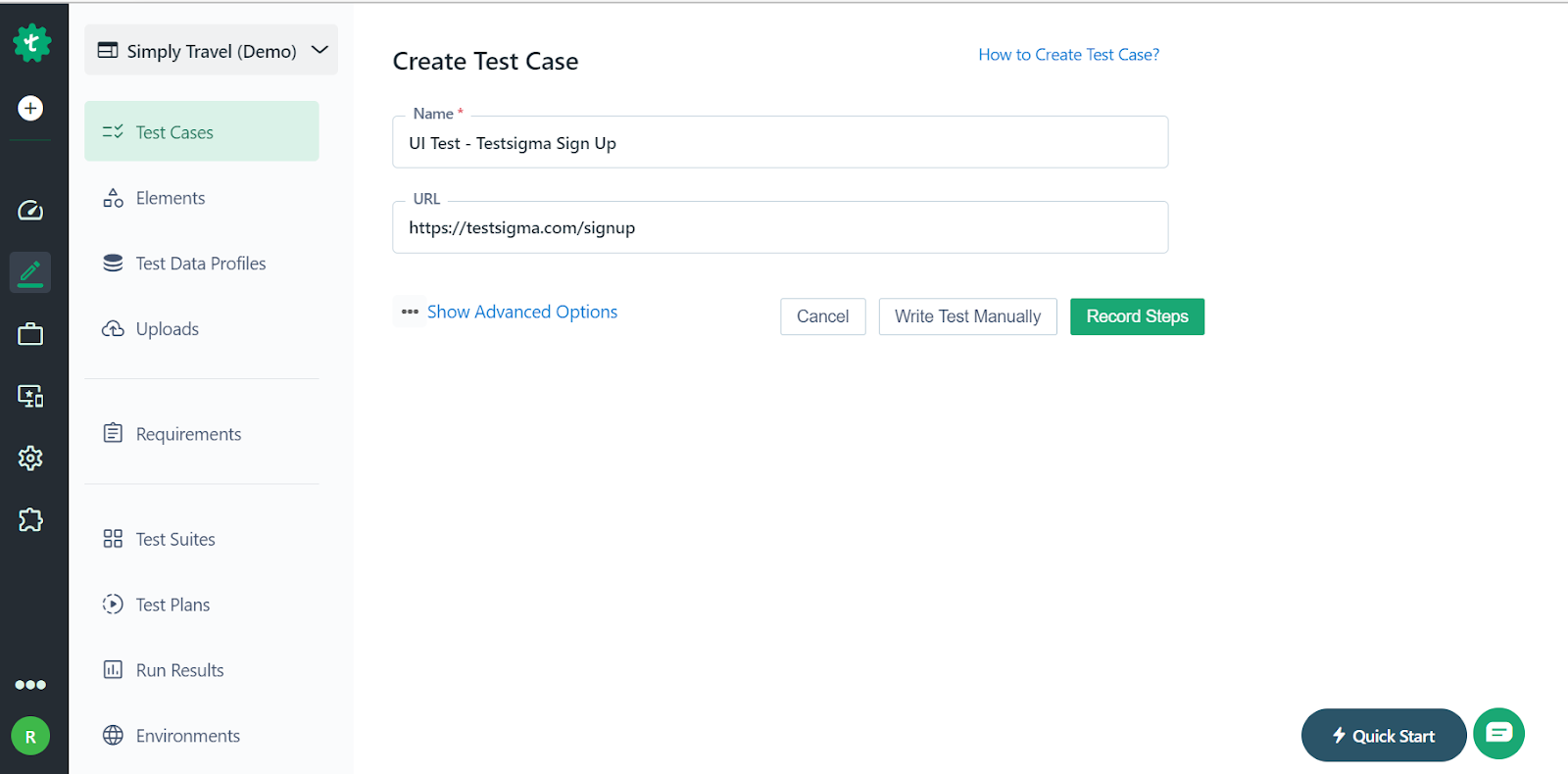 Testsigma Test Case Creation