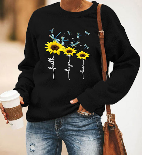 Title 3, Womens dragonfly sunflower print long-sleeved ...