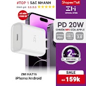 [Bảo Hành 2 Năm] Củ Sạc Nhanh 20W Xiaomi Zmi Ha716/Al870 Type - C Power Delivery (Pd) Chứng Nhận Mfi Dành Cho Iphone