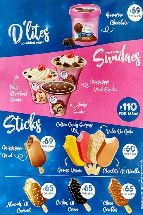 Baskin Robbins menu 