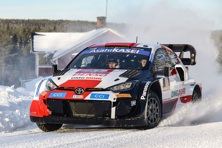 Kalle Rovanpera and Jonne Halttunen compete with their Toyota Gazoo Racing WRT Toyota GR Yaris Rally1 during Day Four of the FIA World Rally Championship Sweden on February 27 2022 in Umea.