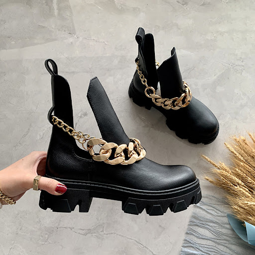 Title 3, Chain Embellished Punk Style Low Round Toe Ankl...