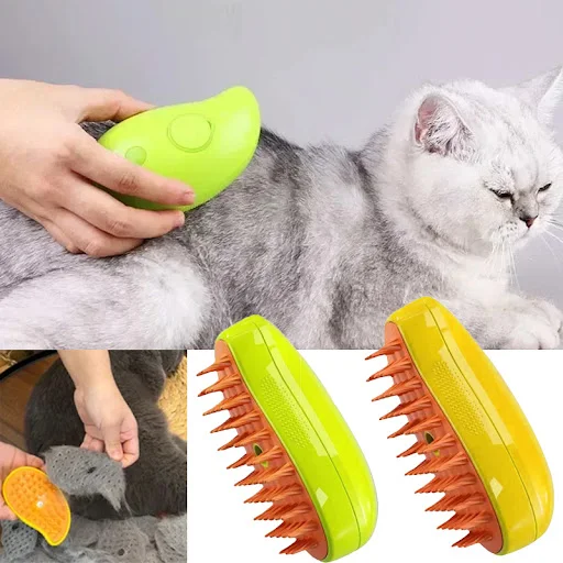 Steamy Dog Brush Electric Spray Cat Hair Brush 3 in1 Dog Steamer Brush for Massage Pet Grooming Removing Tangled and Loo