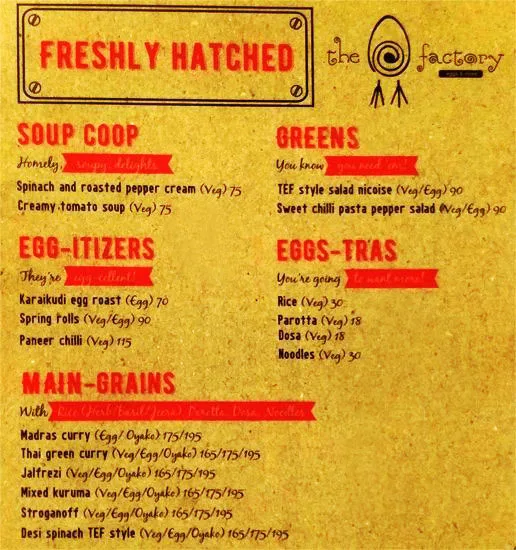 The Egg Factory menu 