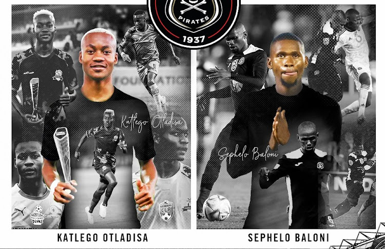 A promotional picture releases by Orlando Pirates Katlego Otladisa and Siphelo Baloni.