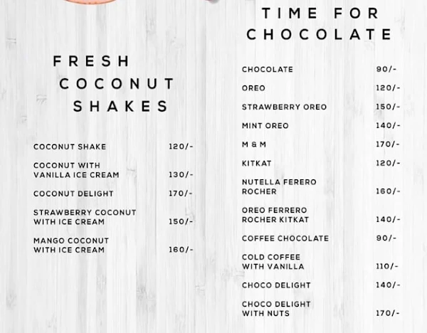 Shalimar Juice Centre menu 