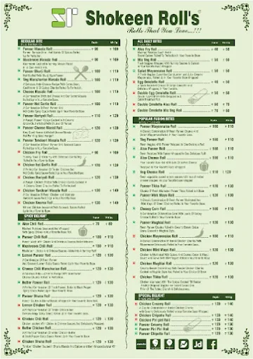 Shokeen Rolls menu 