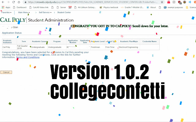 CollegeConfetti chrome extension