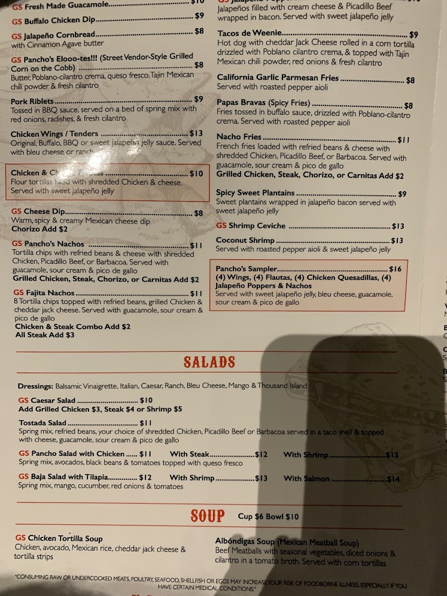 Panchos Cantina gluten-free menu