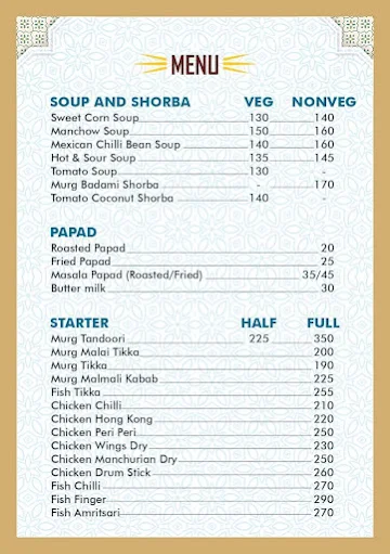 Dawat -E- Dastarkhawan menu 