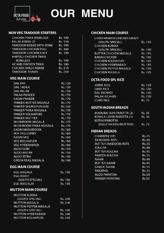 Octa Food menu 